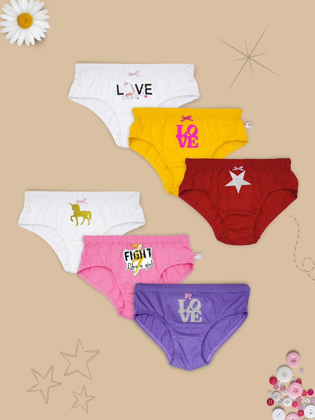 

DChica Girls Pack Of 6 Assorted Basic Briefs CPNMR6663/4-5