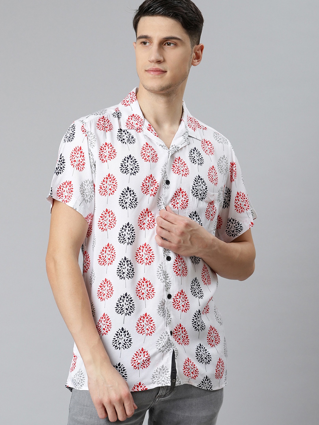 

DENNISON Men White & Red Printed Smart Slim Fit Casual Shirt