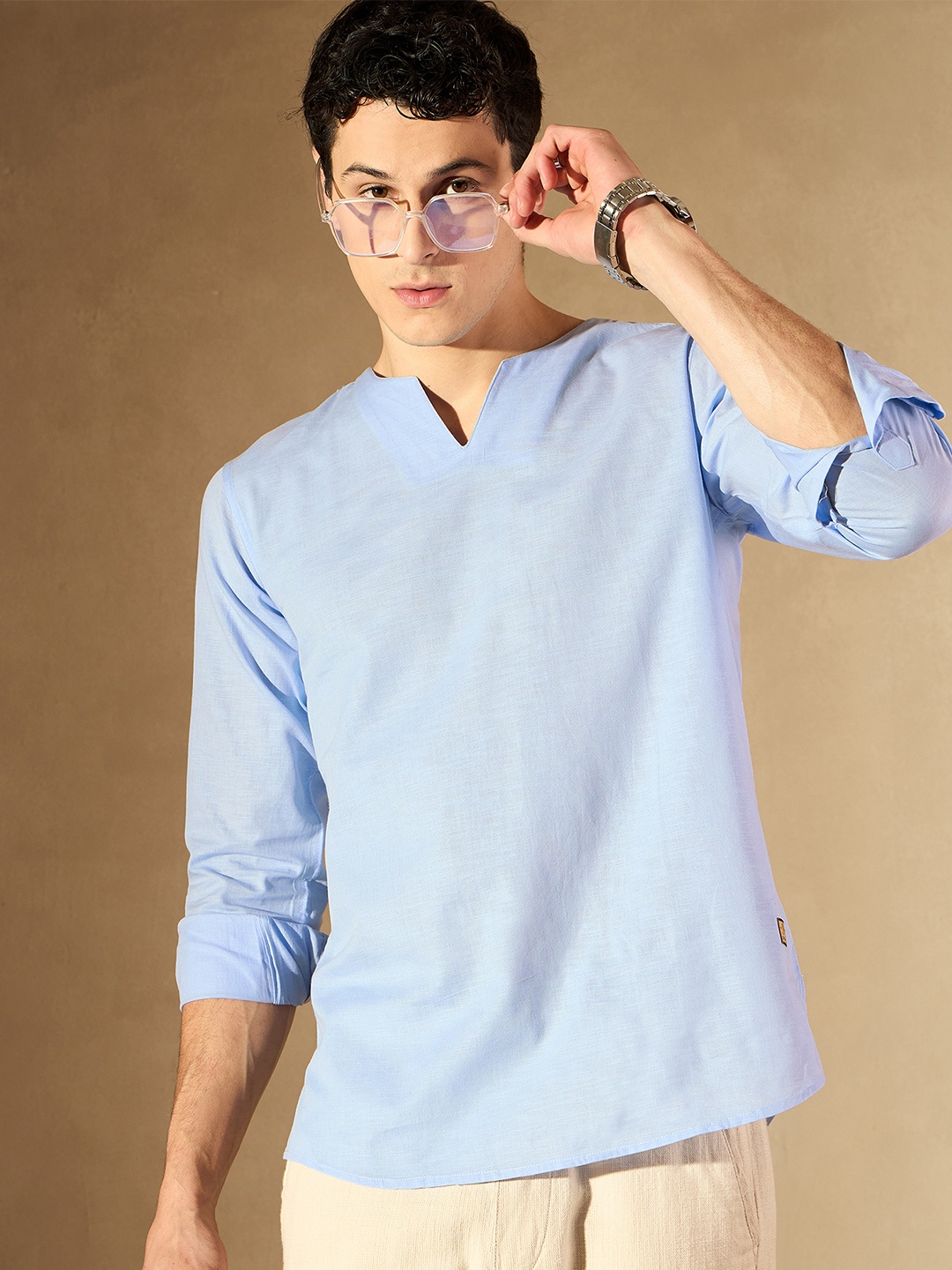 

DENNISON Men Blue Comfort Fit Solid Shirt Style Kurta