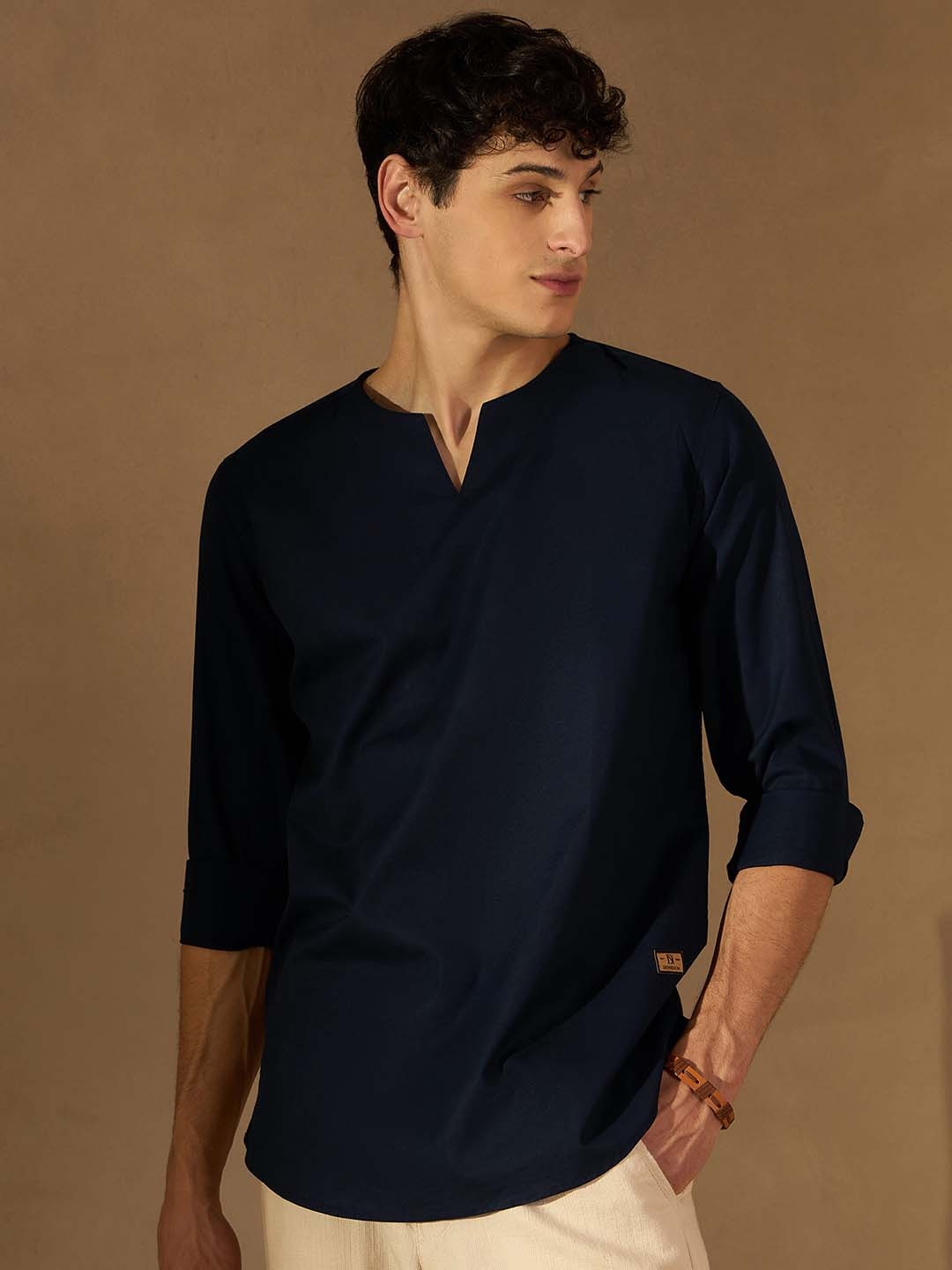 

DENNISON Men Navy Blue Solid Pure Cotton Indigo Kurta