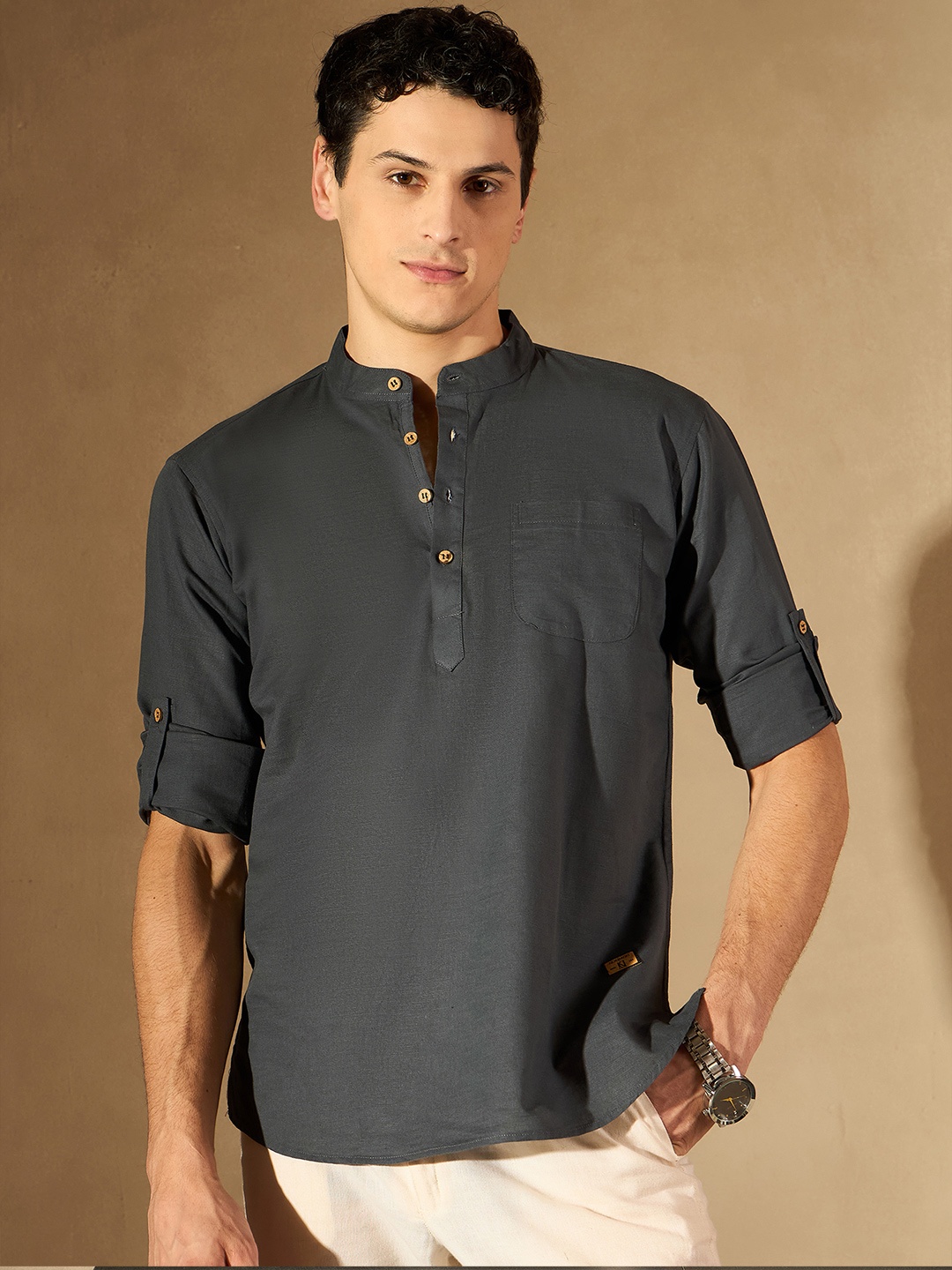 

DENNISON Men Grey Pure Cotton Solid Kurta