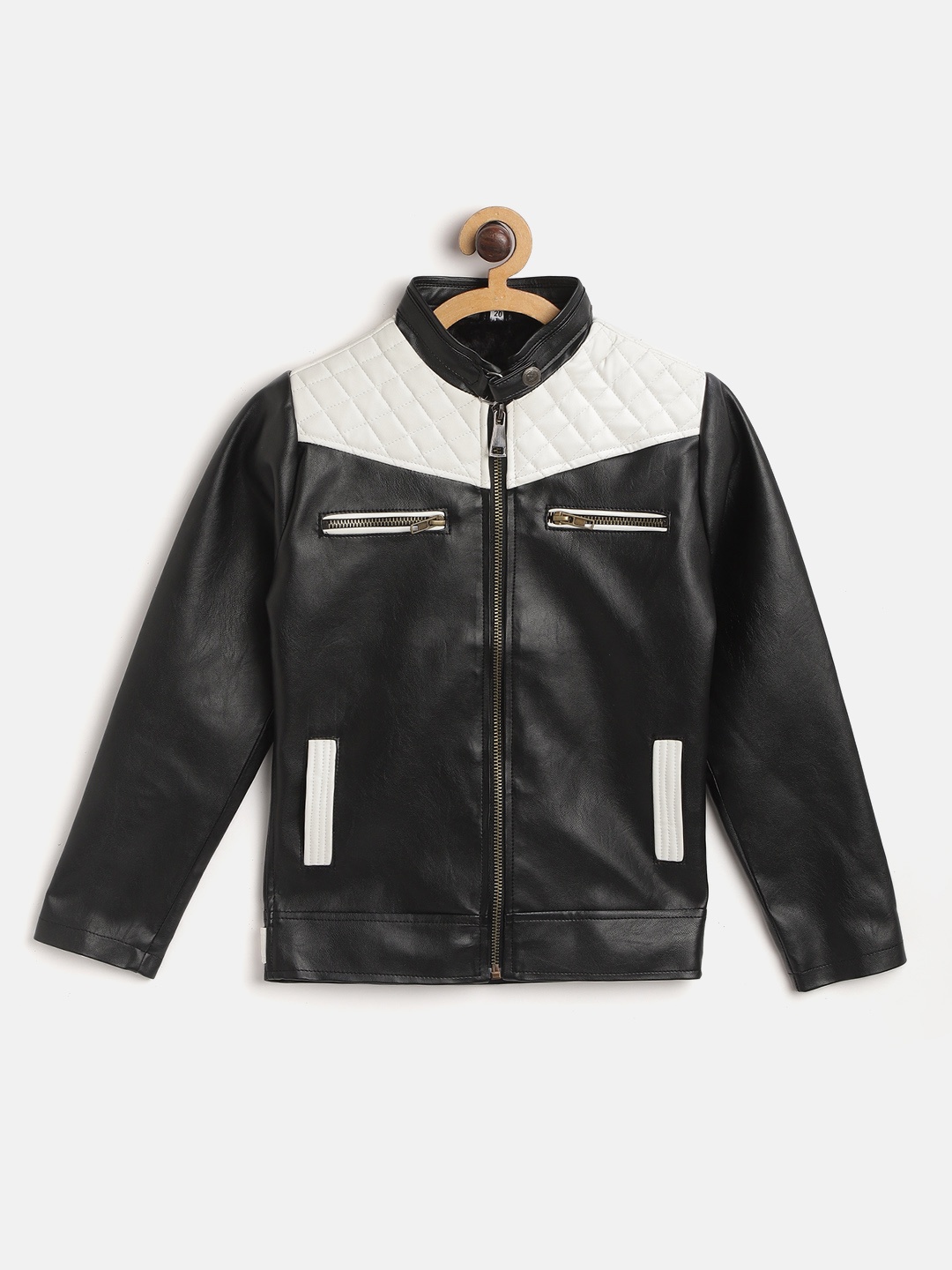 

Leather Retail Boys Black & White Colourblocked Lightweight Biker Jacket