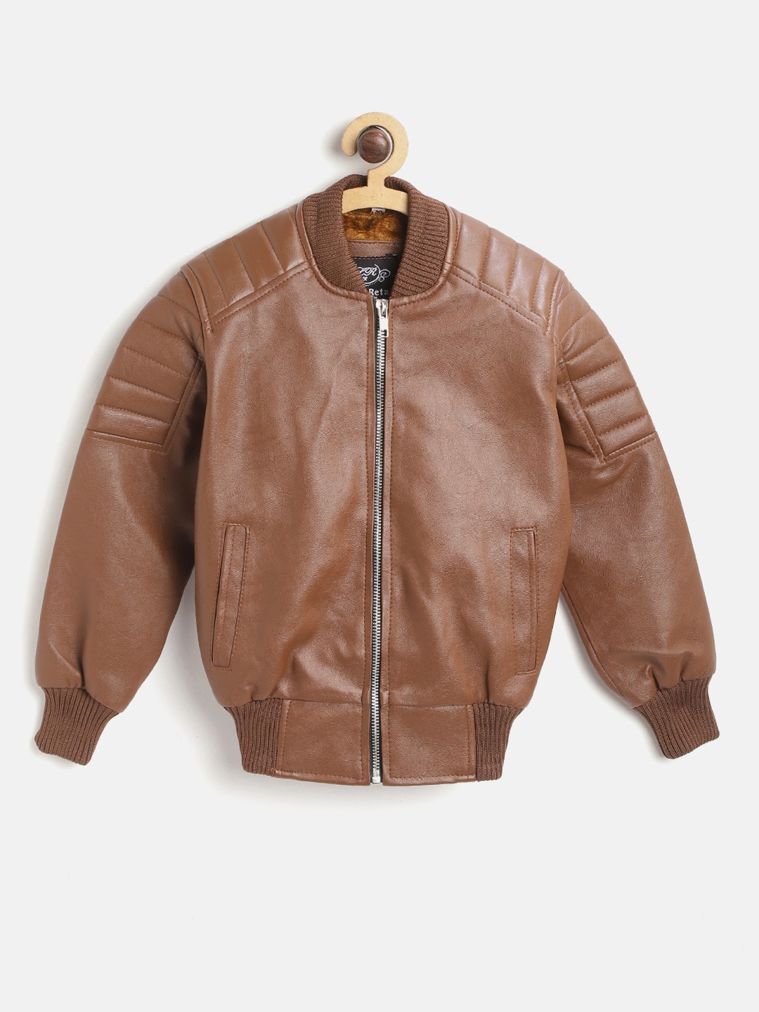 

Leather Retail Boys Brown Solid Lightweight Bomber Jacket