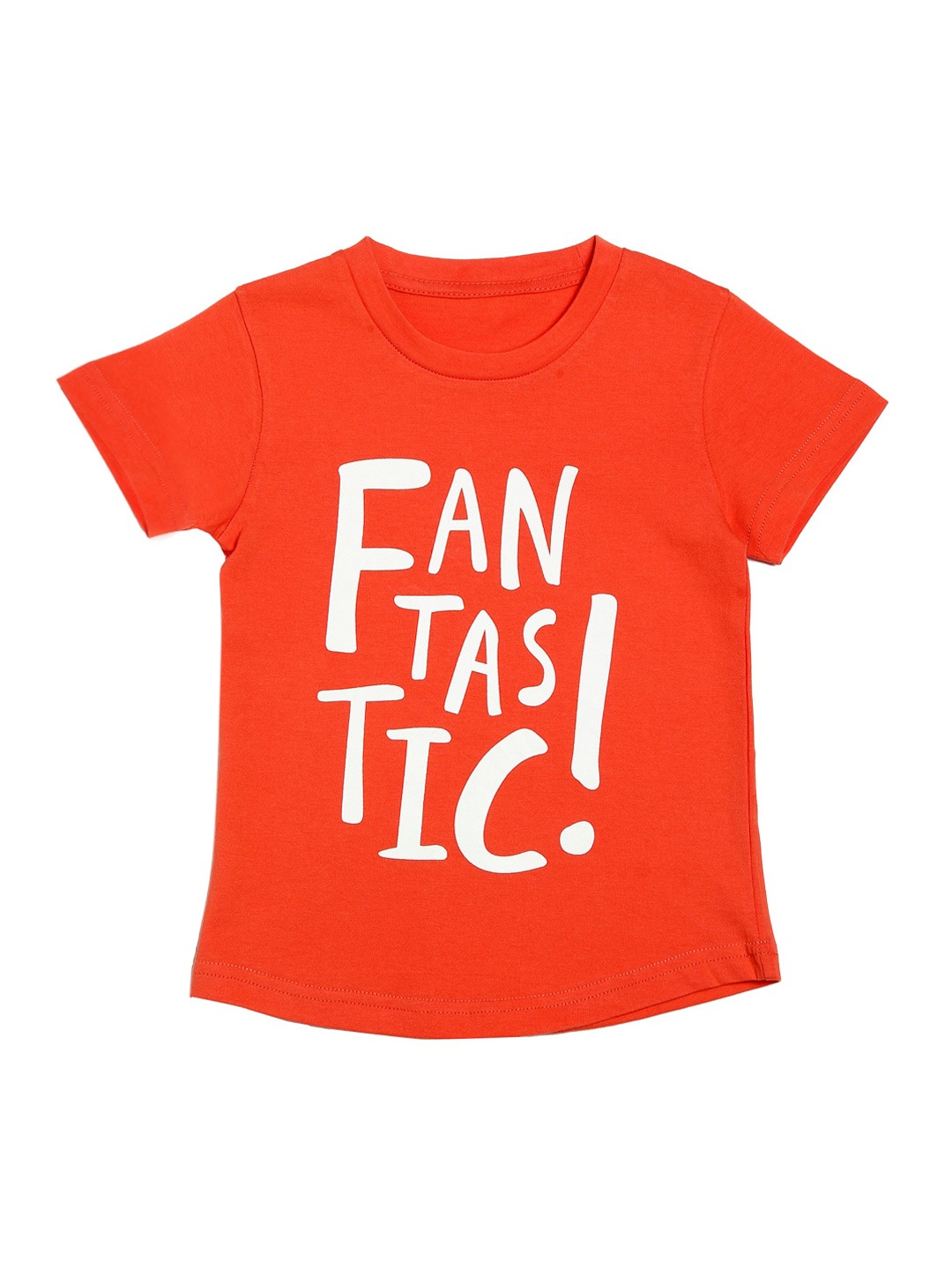 

DOOR74 Unisex Kids Orange Printed Round Neck T-shirt