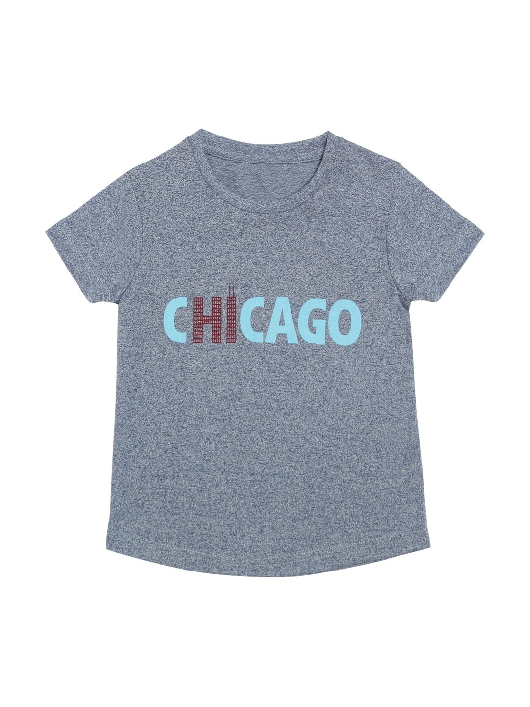 

DOOR74 Unisex Kids Blue Chicago Printed Round Neck T-shirt