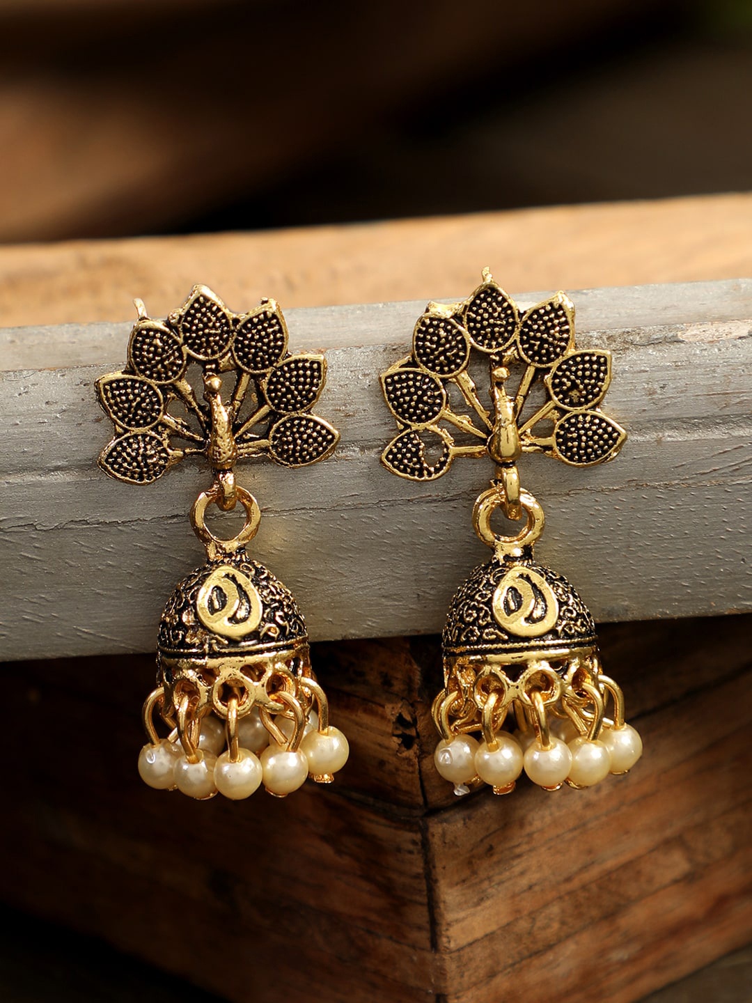 

ANIKAS CREATION Gold-Toned Contemporary Jhumkas