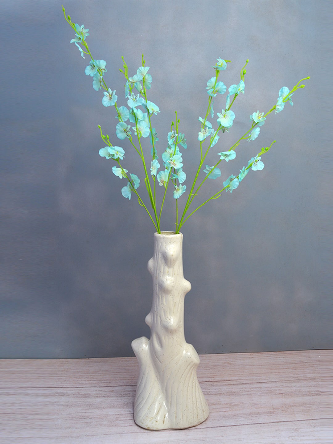 

fancy mart Set Of 2 Blue & Green Artificial Dancing Orchids 5 Branches Flower Sticks