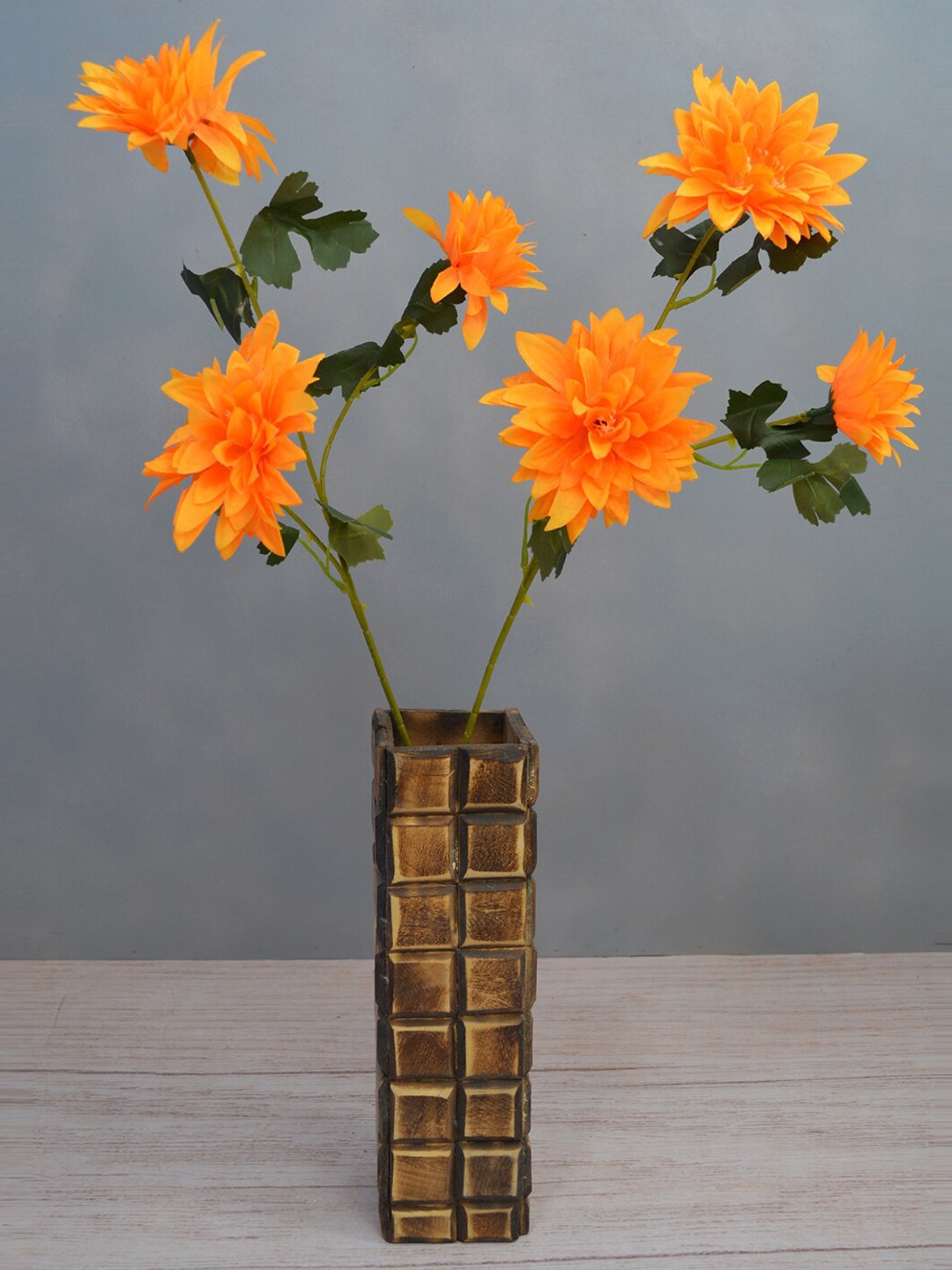 

Fancy Mart Set Of 2 Orange & Green Artificial India Chrysanthemum Flower Sticks
