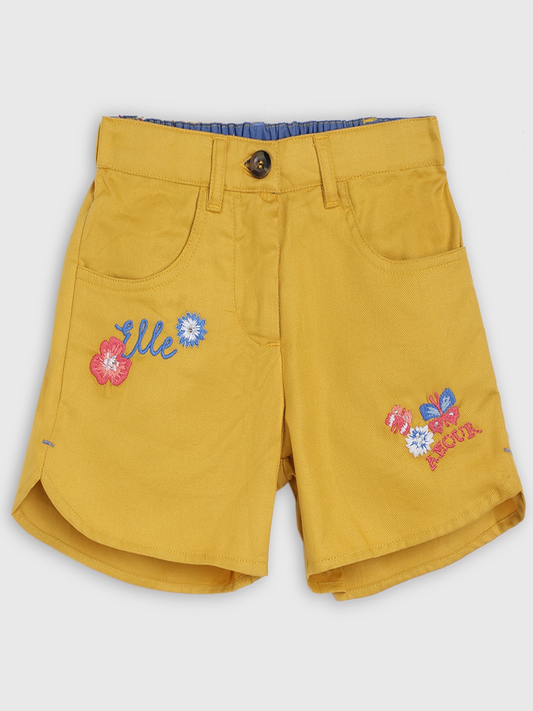 

ELLE Girls Yellow Self Design Regular Fit Denim Shorts