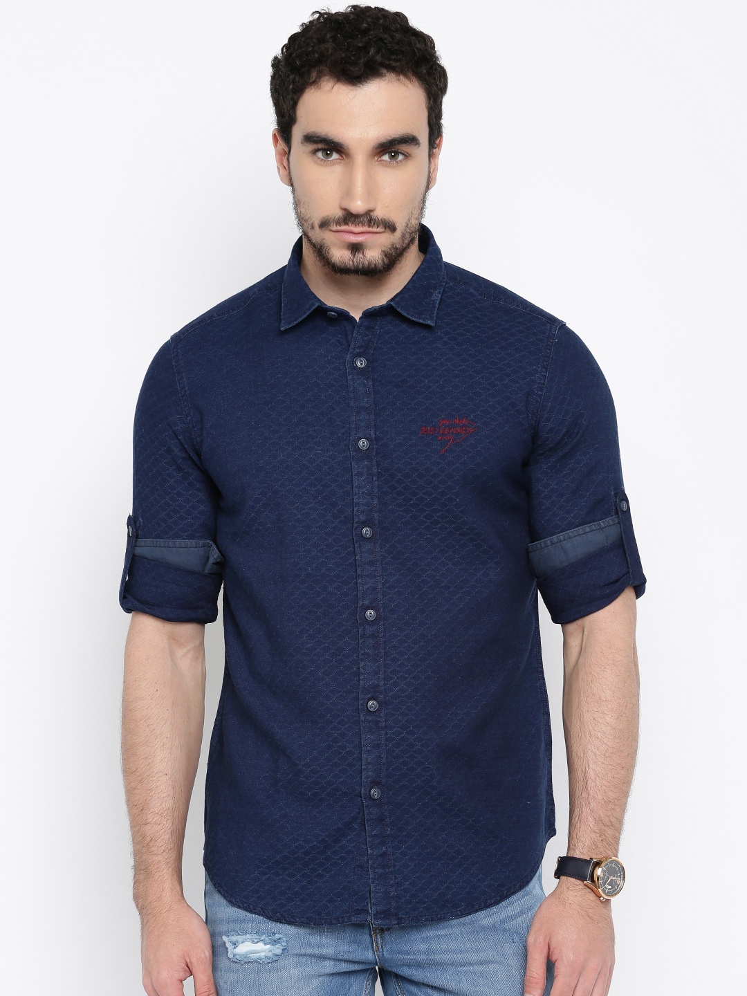 

Ed Hardy Men Navy Blue Casual Shirt