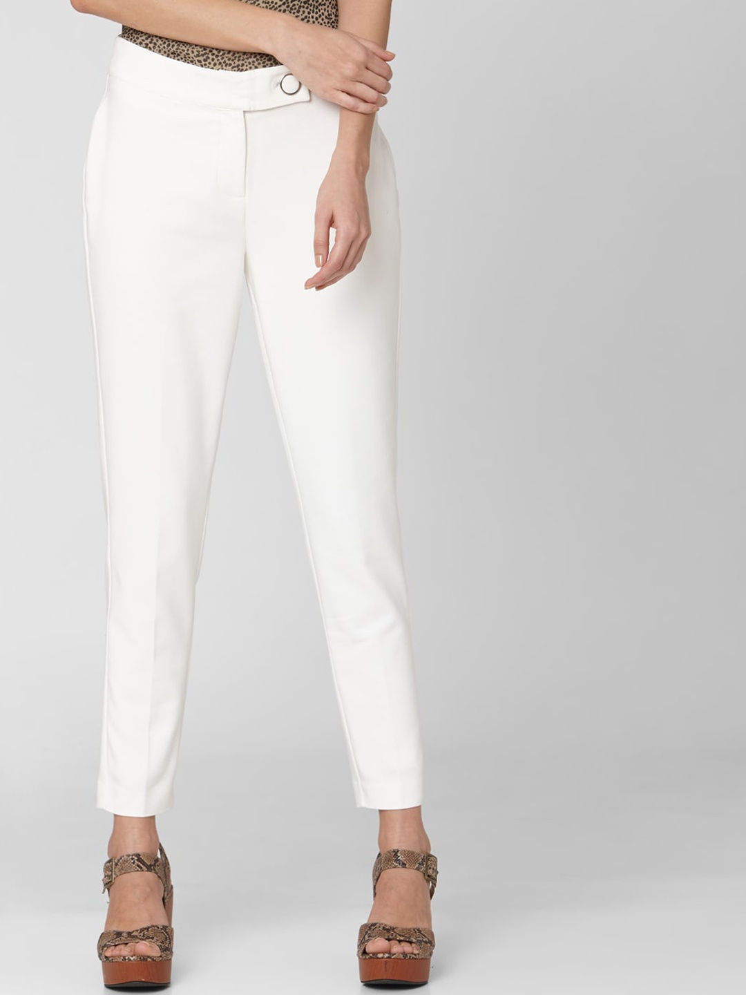 

Vero Moda Women White Straight Fit Solid Cigarette Trousers