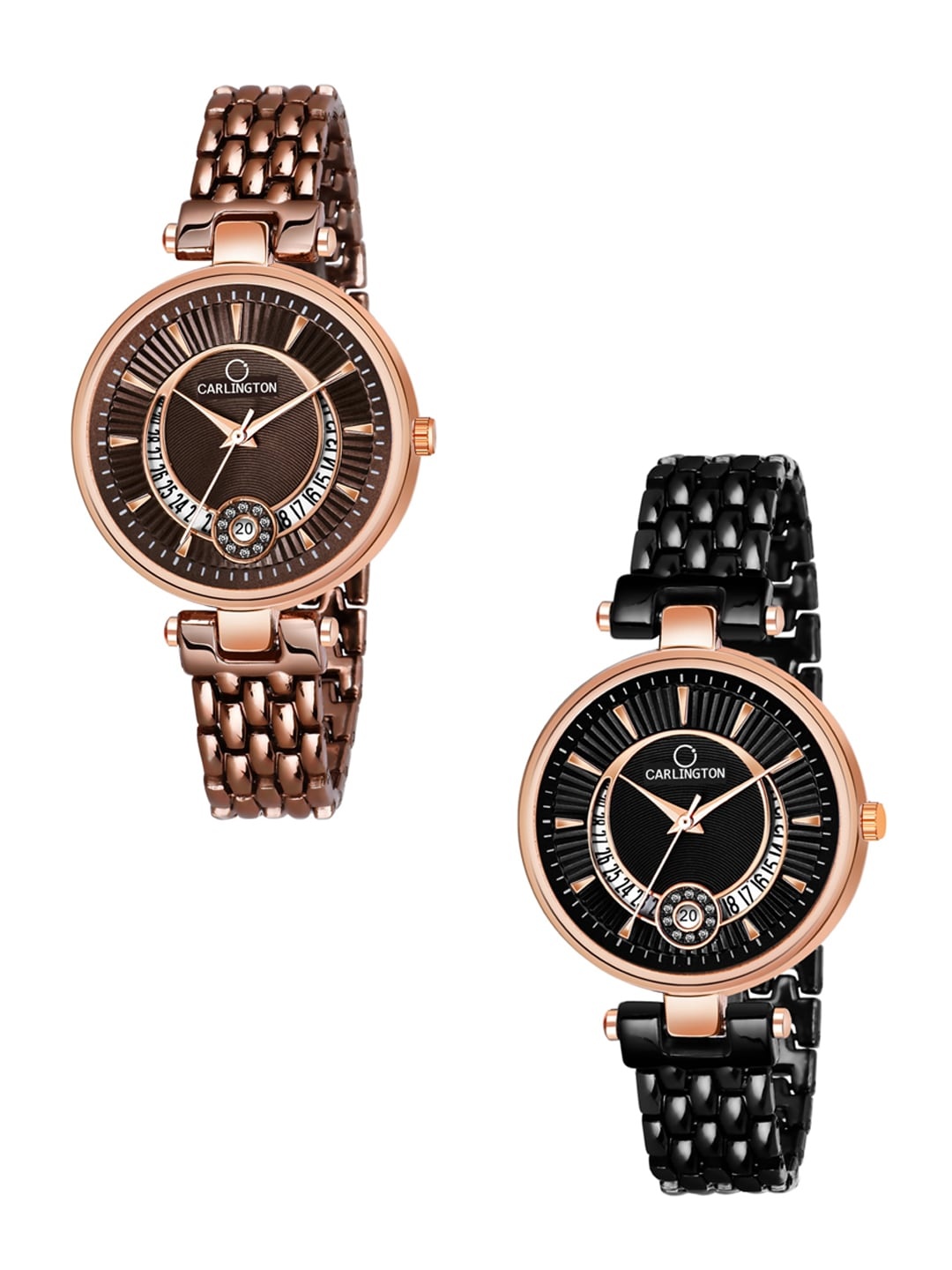 

CARLINGTON Women Set of 2 Black & Brown Analogue Watches