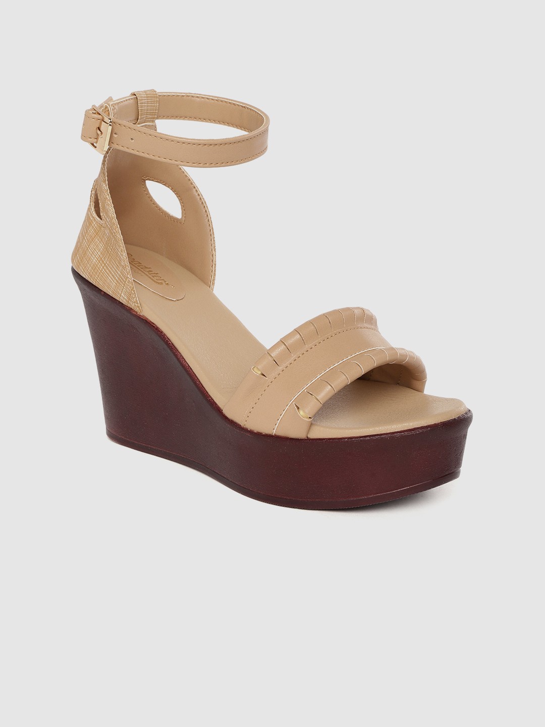 

Roadster Beige Solid Mid-Top Wedges with Cut Work Detail