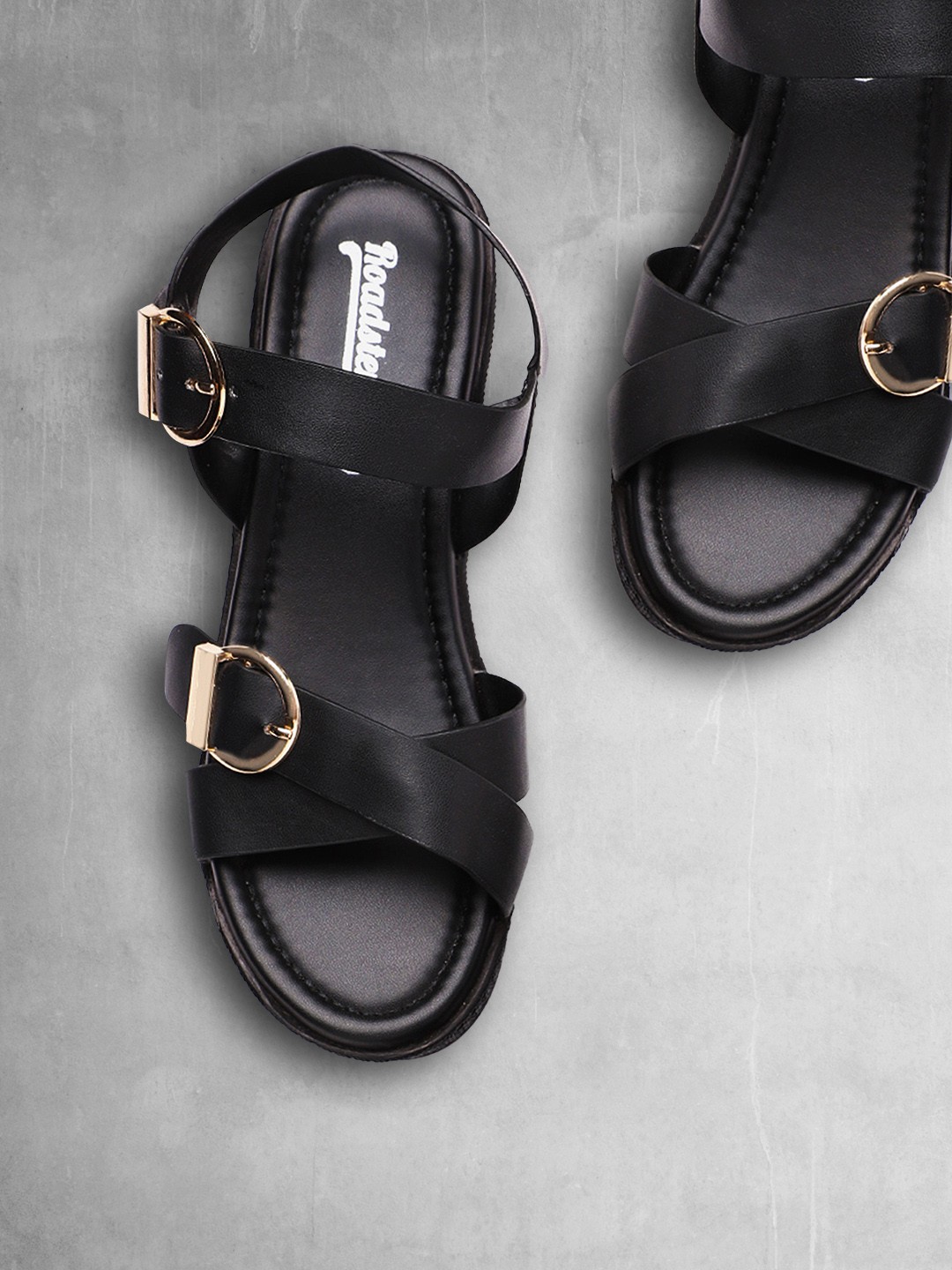 

Roadster Women Black Solid Wedge Heels with Buckle Detail