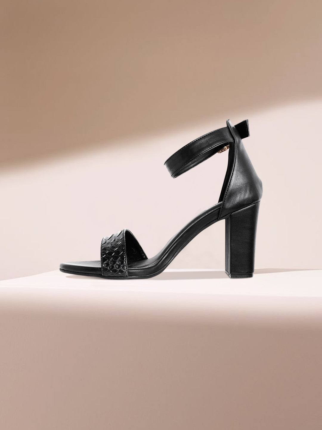 

Roadster Black Croc Textured Block Heels