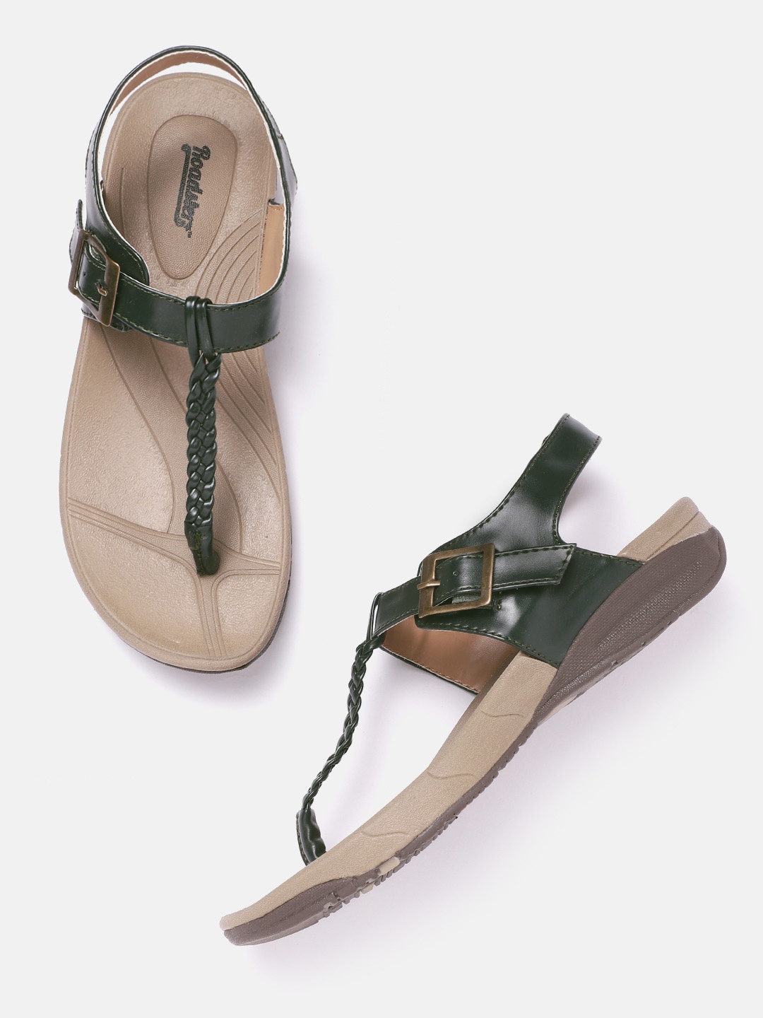 

Roadster Women Green Braided T-Strap Flats
