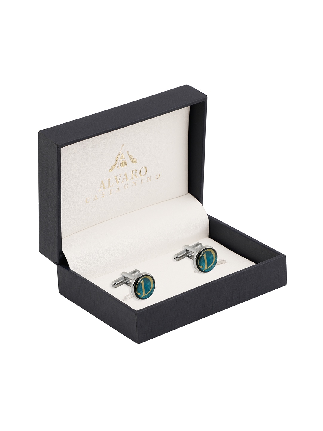 

Alvaro Castagnino Silver-Toned & Turquoise Blue Round Cufflinks