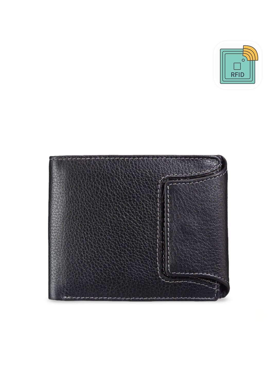 

Teakwood Leathers Men Black Textured Two Fold Wallet