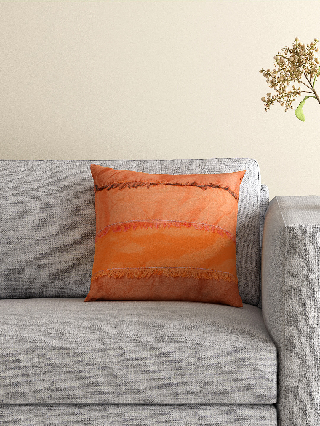 

BOMBAY DYEING Orange Single 16'' x 16'' Square Cushion with Cover