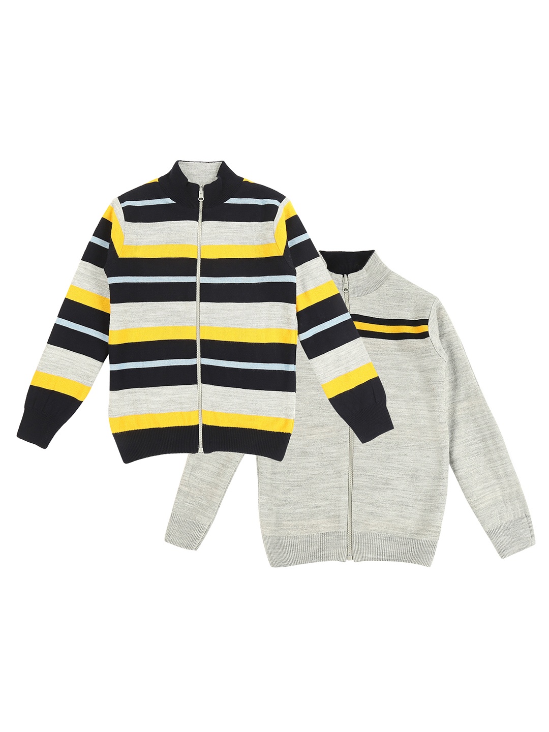 

Pantaloons Junior Pack of 2 Boys Grey Melange Striped Front-Open Sweater