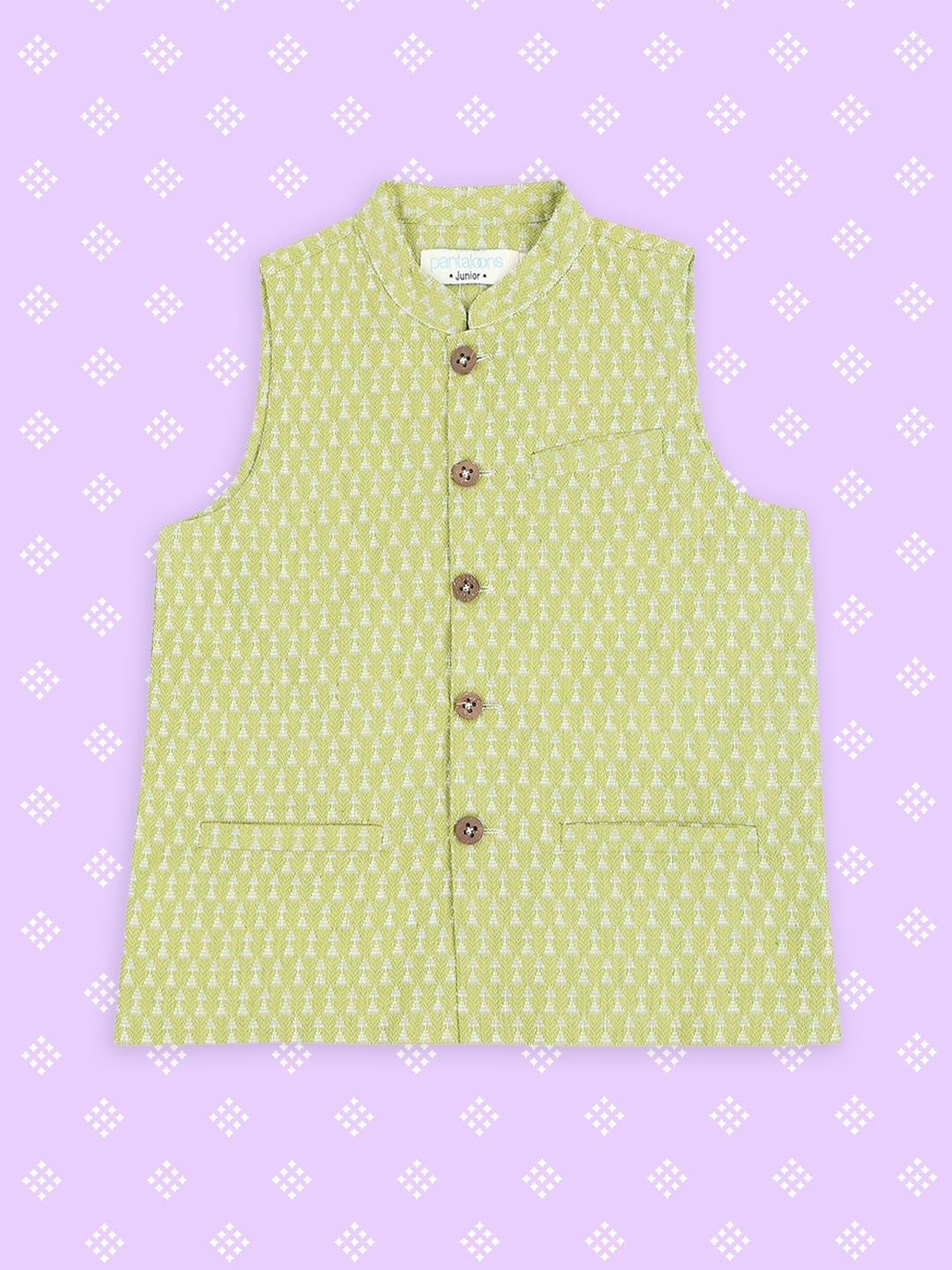 

indus route by Pantaloons Boys Lime Green Printed Pure Cotton Nehru Jacket