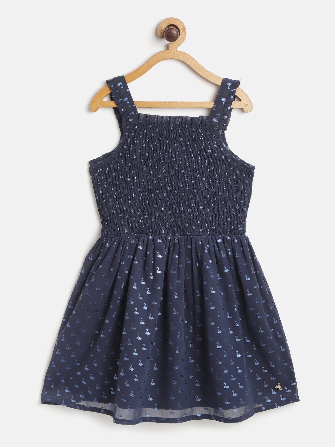 

Cherry Crumble Girls Navy Blue Swan Print Fit and Flare Dress