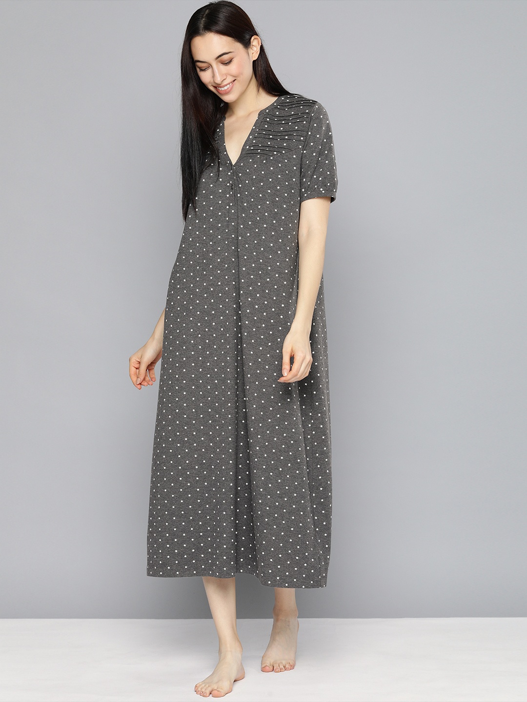 

Chemistry Grey Melange & White Printed Nightdress