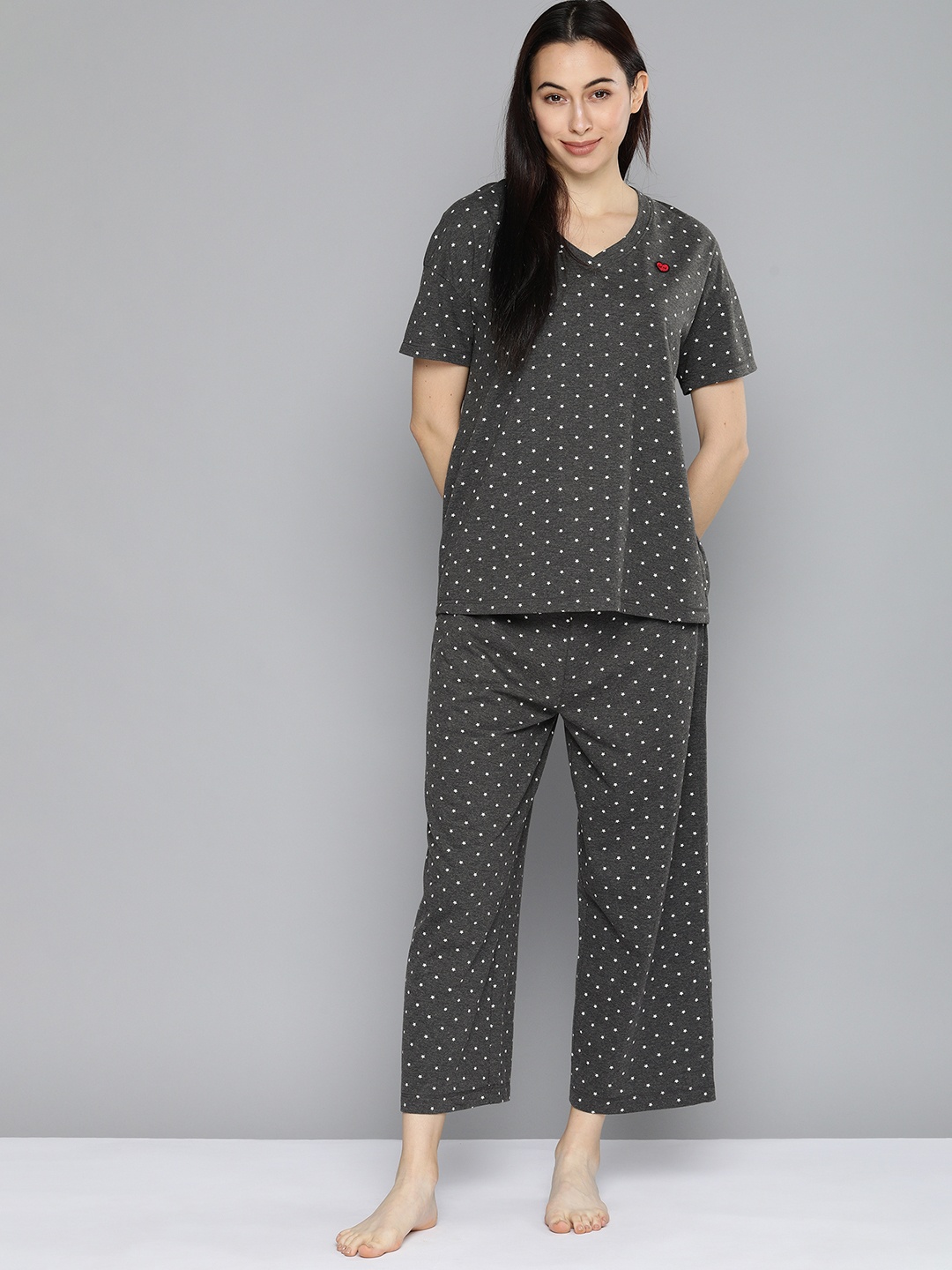 

Chemistry Women Grey Melange Printed Night suit