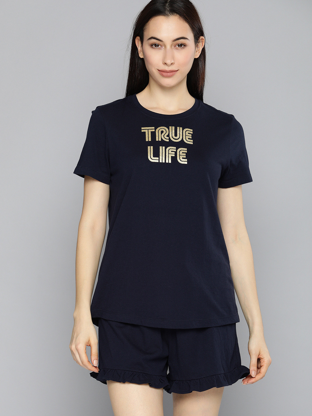 

Chemistry Women Navy Blue Printed Night suit