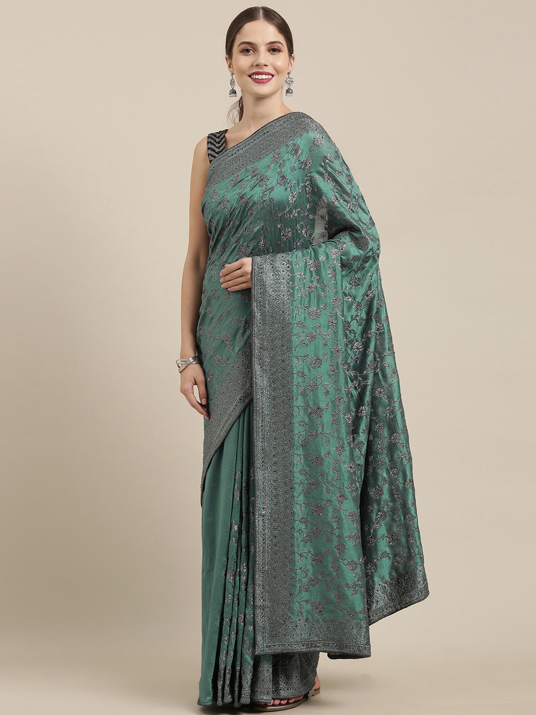 

Soch Green & Black Embroidered Tussar Saree