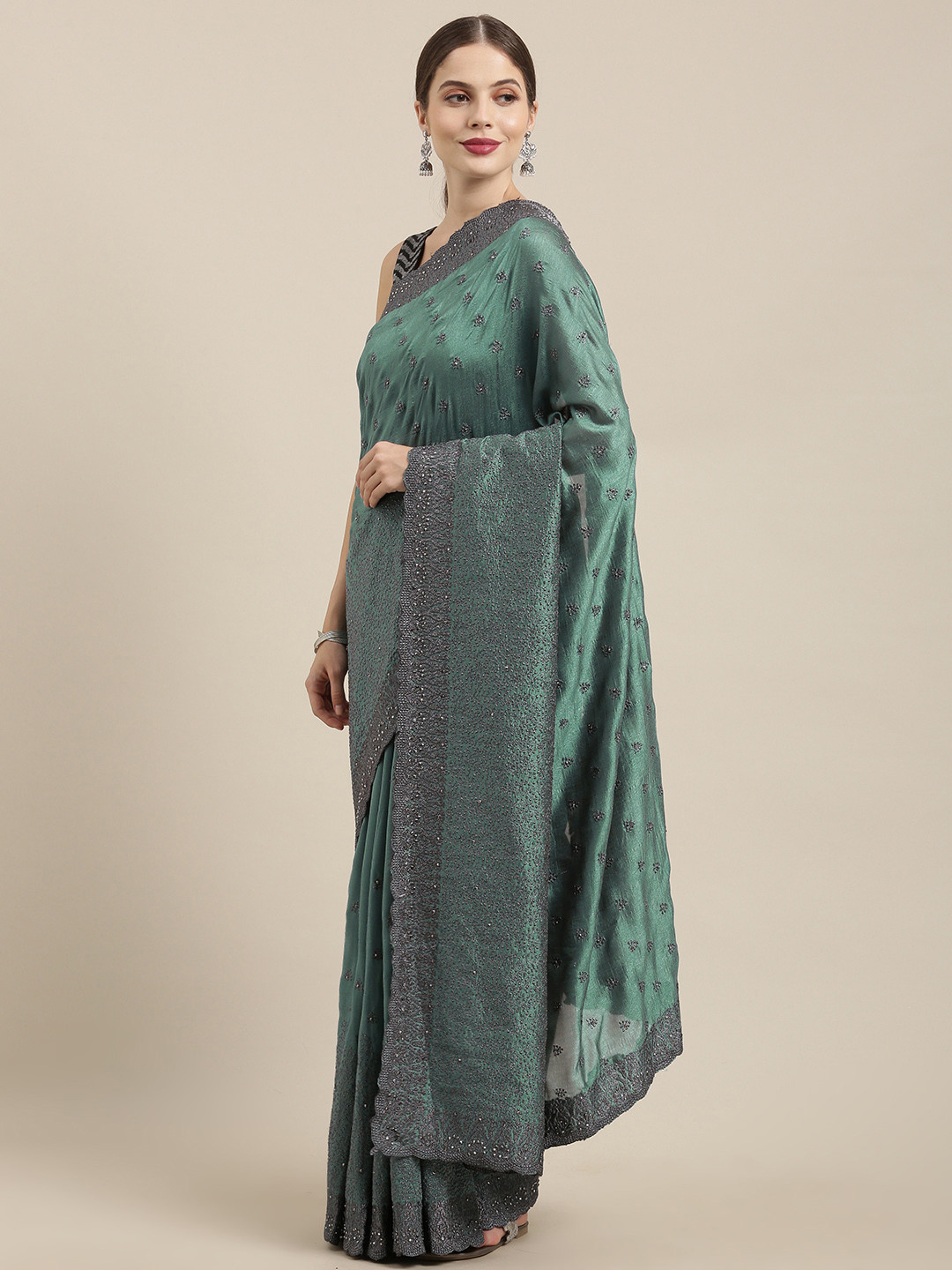 

Soch Green & Black Embroidered Tussar Saree