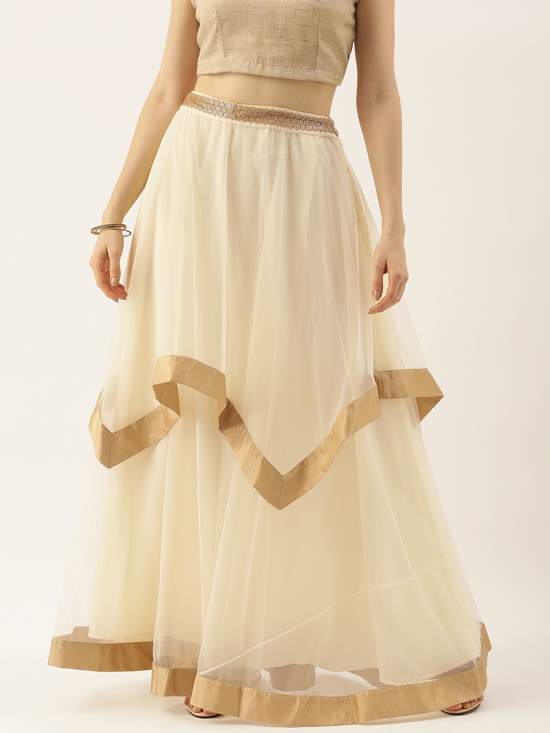 

Ethnovog Women Cream Beige Layered Skirt