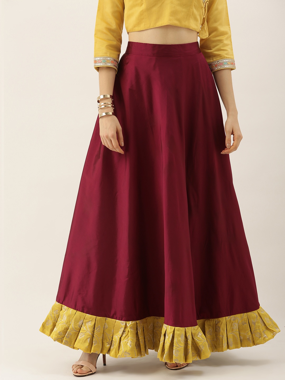 

Ethnovog Women Made To Measure Maroon Solid Taffeta A-Line Maxi Skirt, Purple