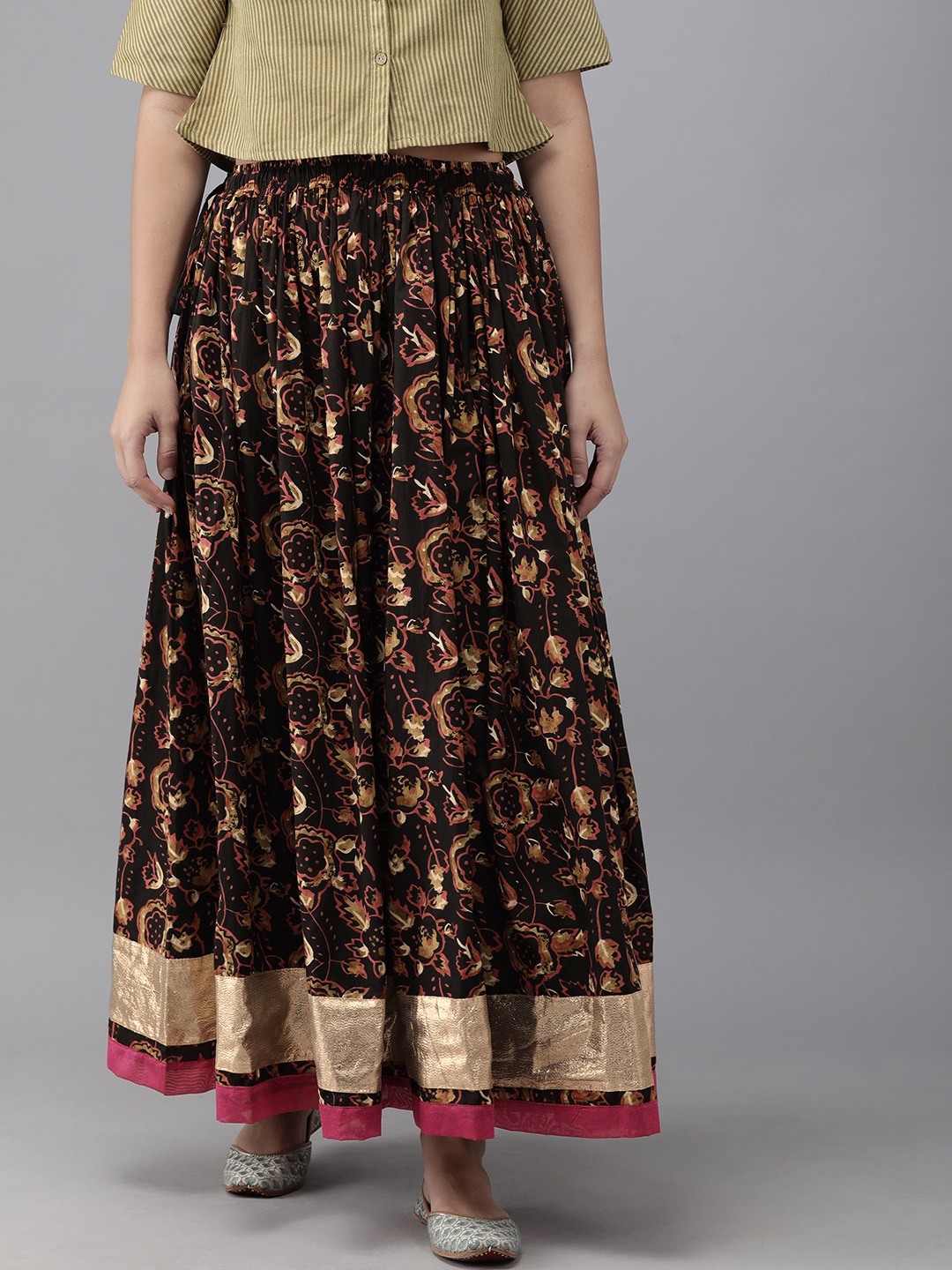 

Geroo Jaipur Hand Block Printed Black Pure Cotton Sustainable Skirt