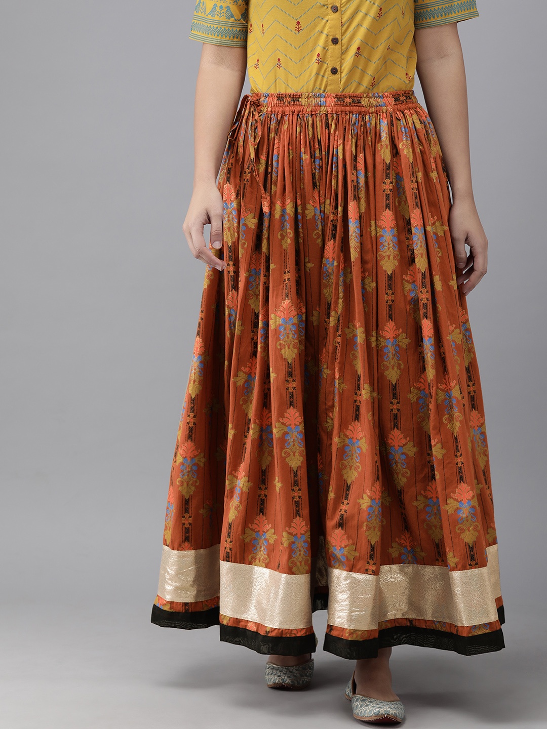 

Geroo Jaipur Hand Block Printed Orange Pure Cotton Sustainable Skirt