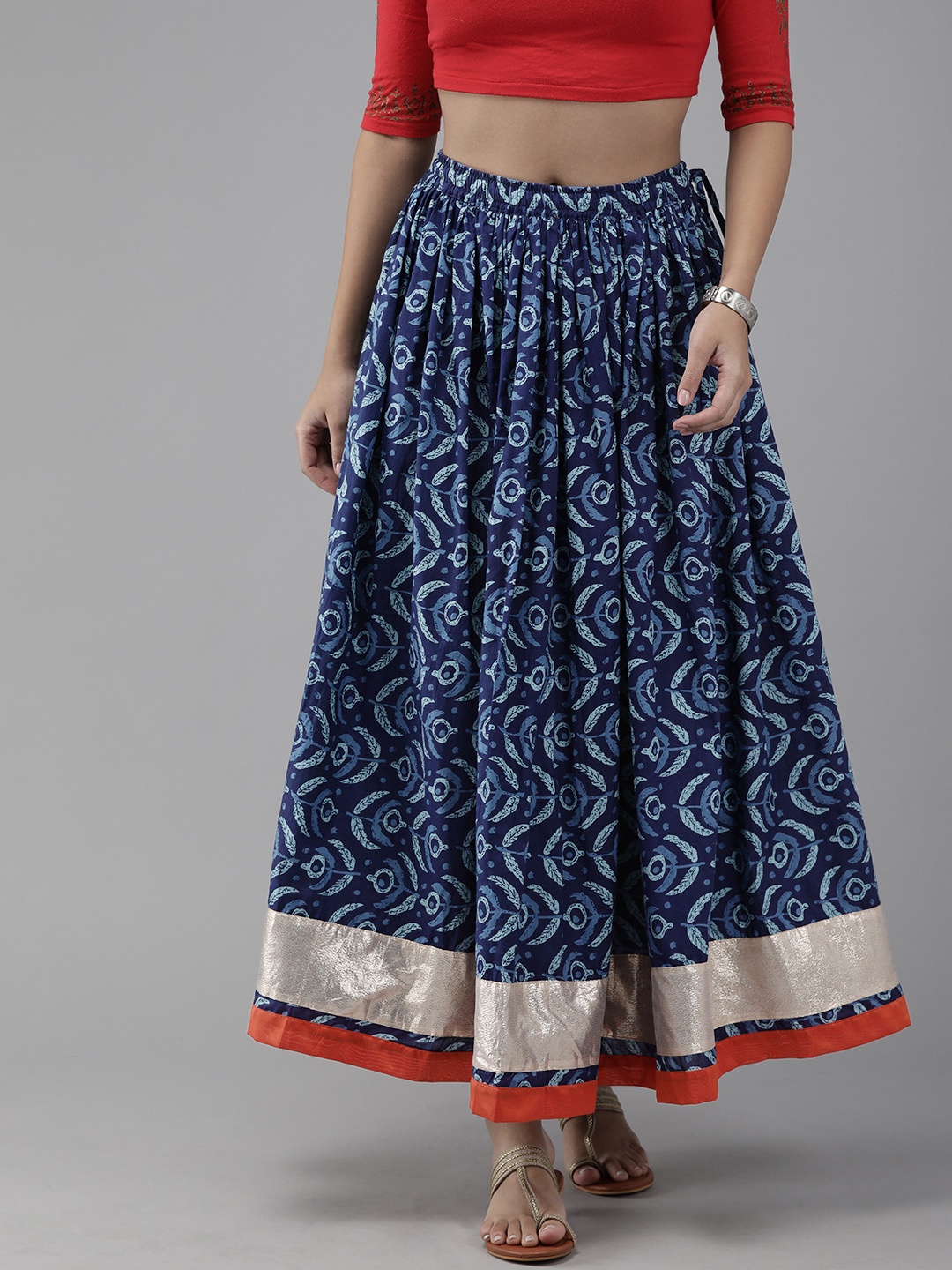 

Geroo Jaipur Hand Block Printed Blue Pure Cotton Sustainable Skirt