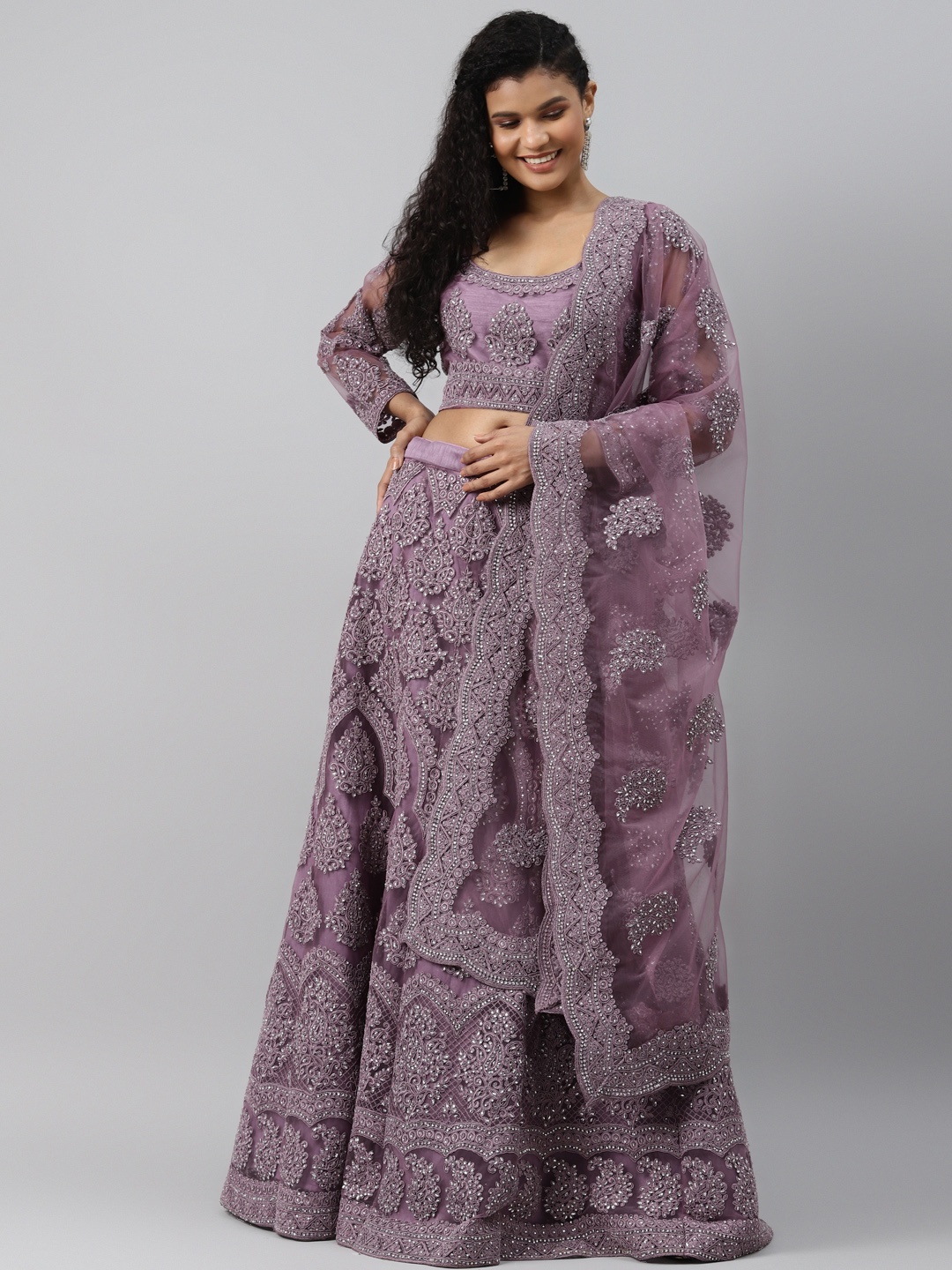 

Readiprint Fashions Purple Semi-Stitched Lehenga & Blouse with Dupatta