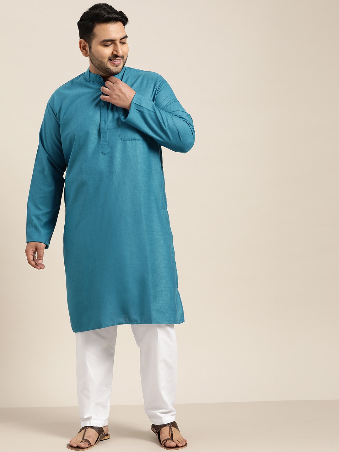 

SOJANYA PLUS Men Blue Pure Cotton Kurta with Pyjamas