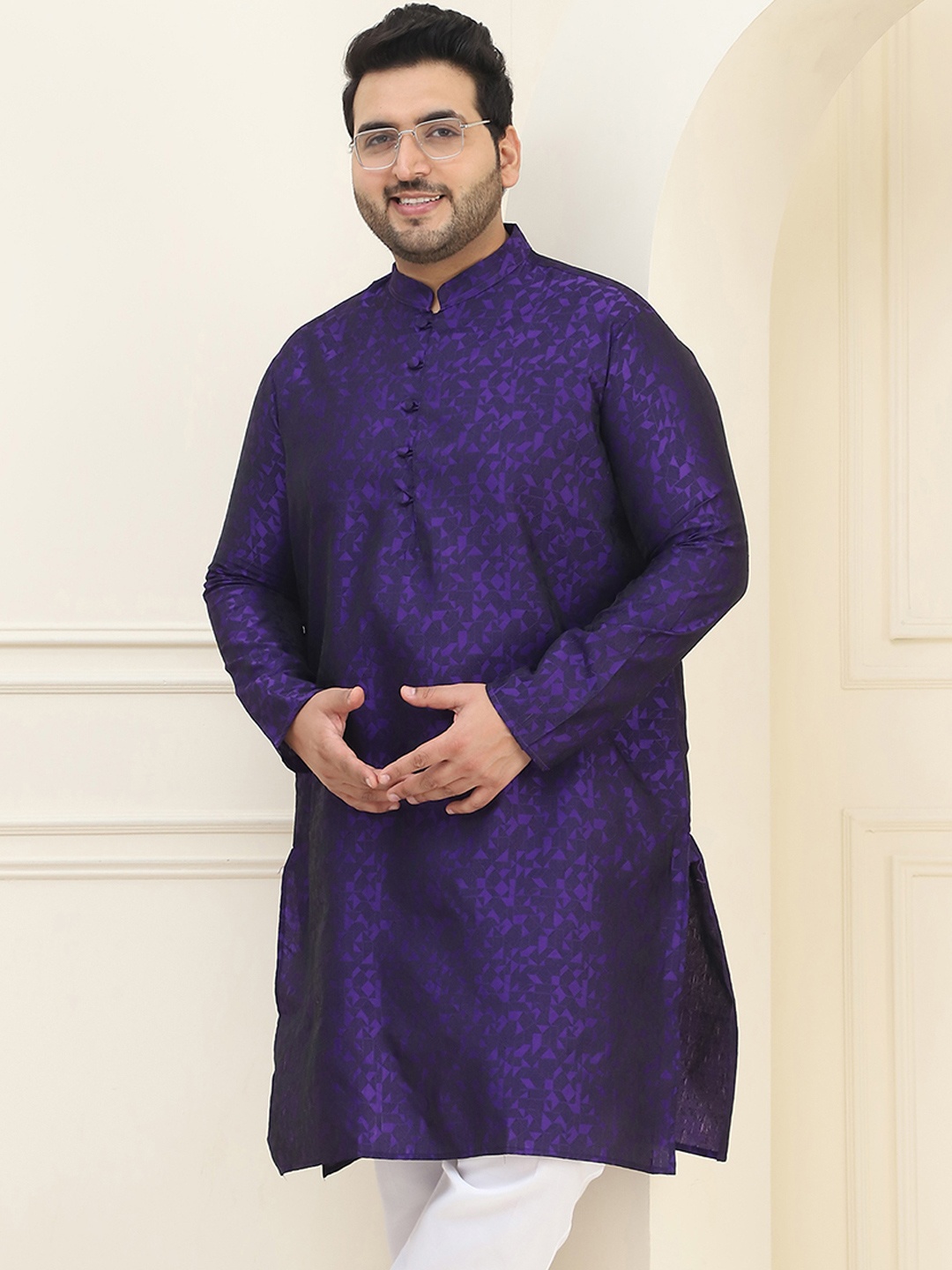 

SOJANYA PLUS Men Plus Size Purple Woven Design Straight Kurta