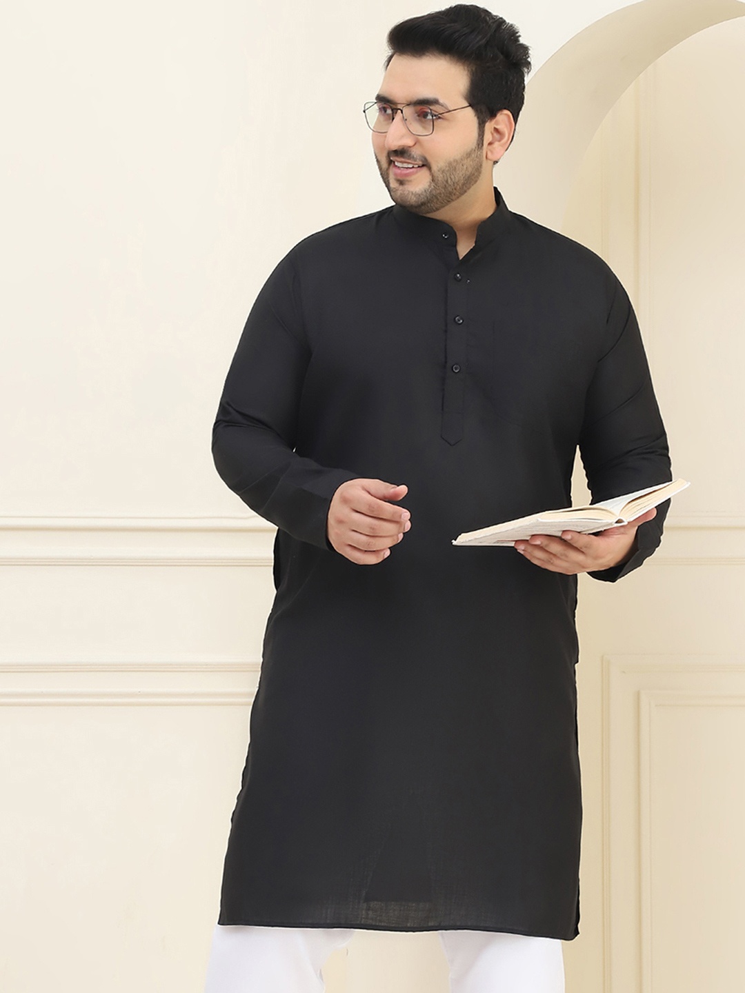 

SOJANYA PLUS Size Men Black Pure Cotton Kurta