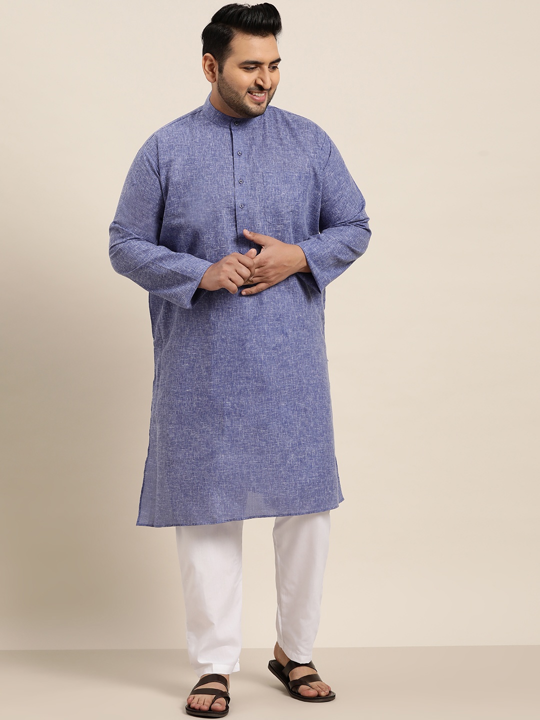 

SOJANYA PLUS Men Blue Woven-Design Dobby Straight Kurta