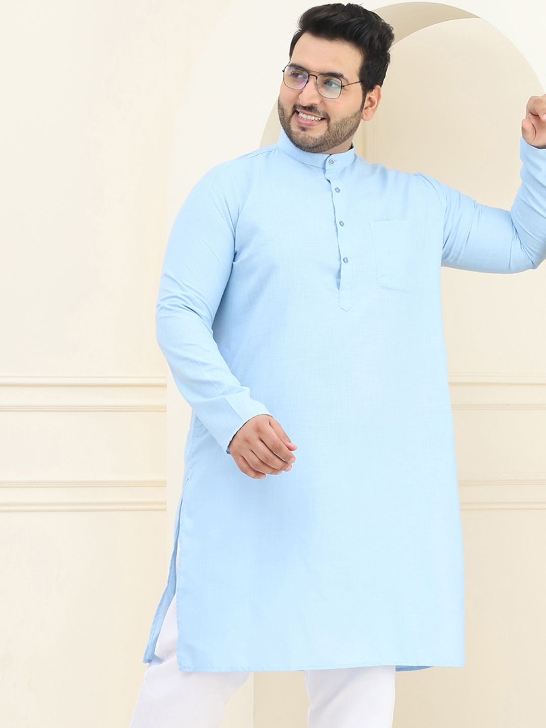 

SOJANYA PLUS Men Blue Solid Cotton Straight Kurta