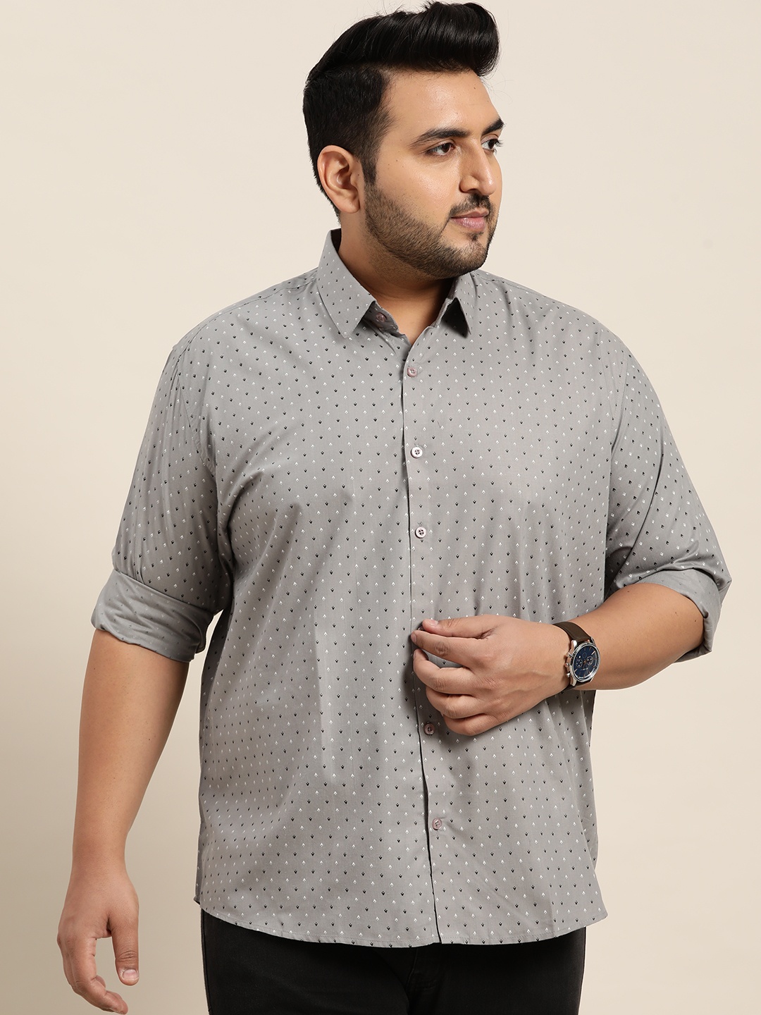 

SOJANYA PLUS Men Grey Classic Printed Casual Shirt