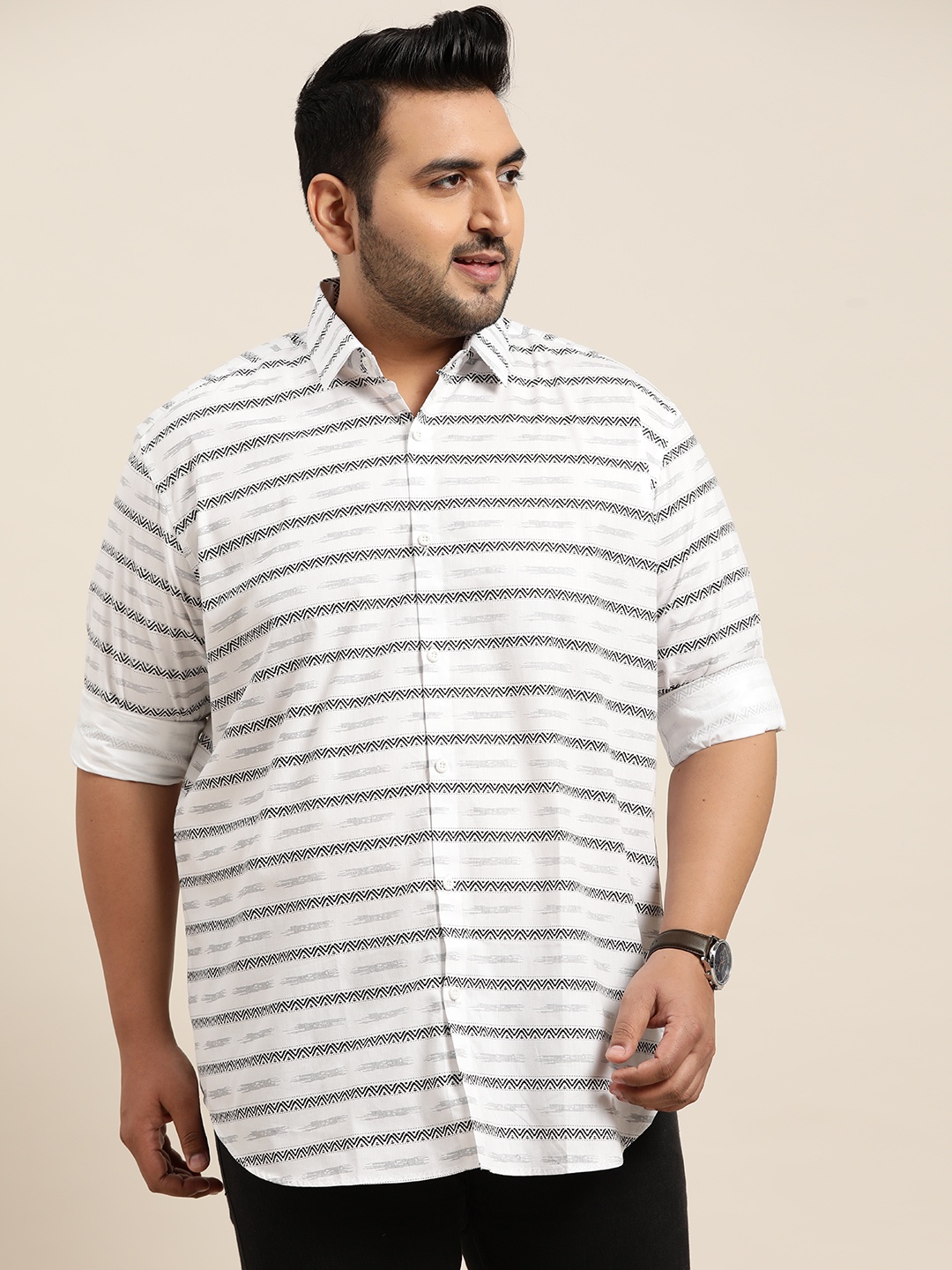 

SOJANYA PLUS Men White Classic Horizontal Stripes Striped Casual Shirt