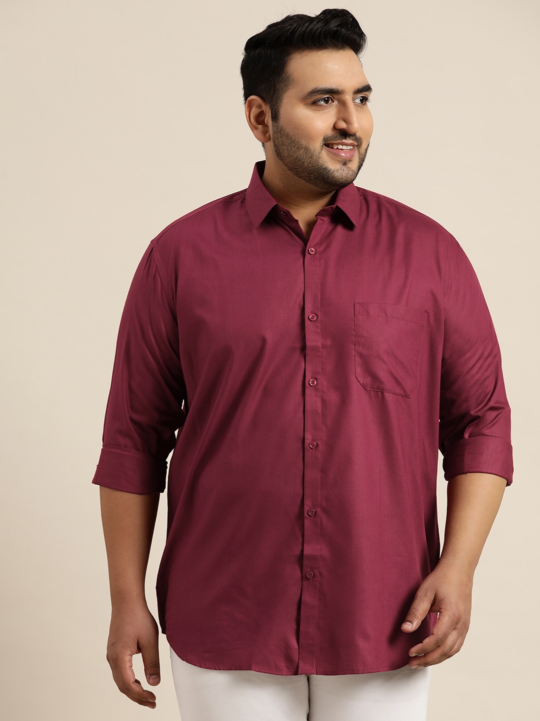 

SOJANYA PLUS Men Burgundy Solid Cotton Classic Casual Shirt