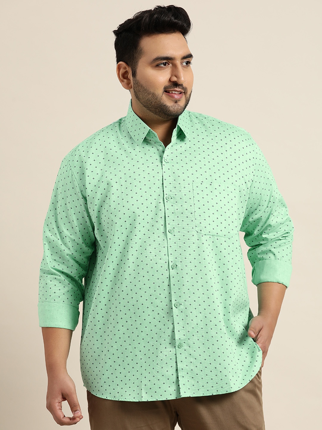 

SOJANYA PLUS Men Green Pure Cotton Classic Printed Casual Shirt