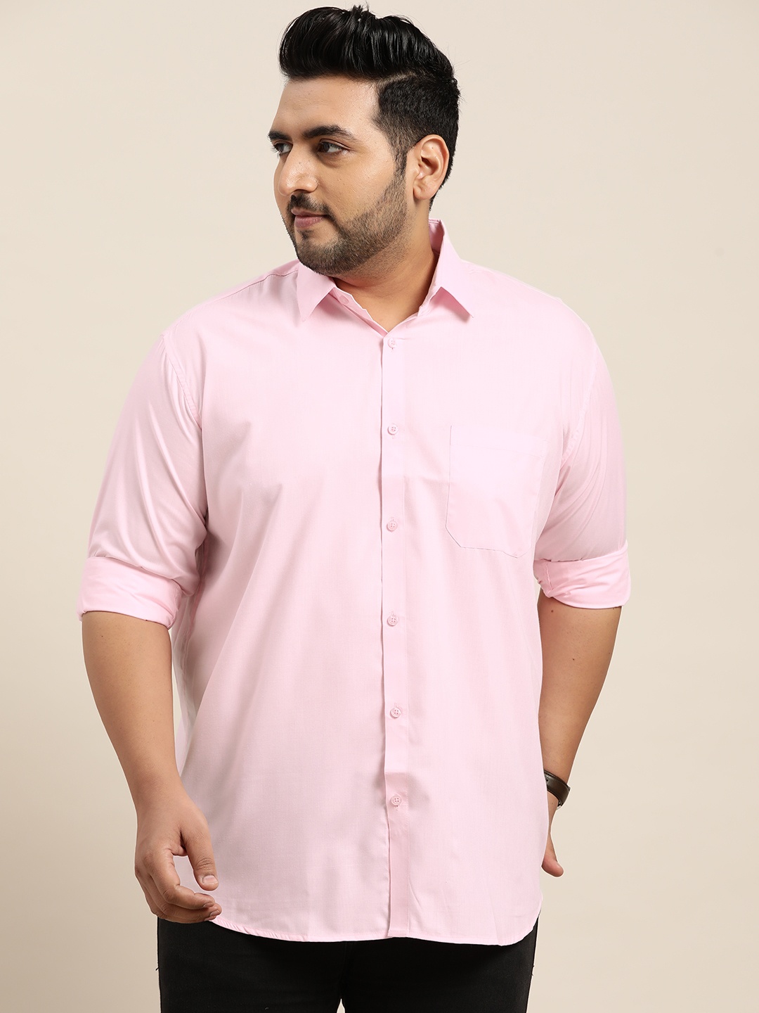 

SOJANYA PLUS Men Pink Pure Cotton Solid Classic Casual Shirt