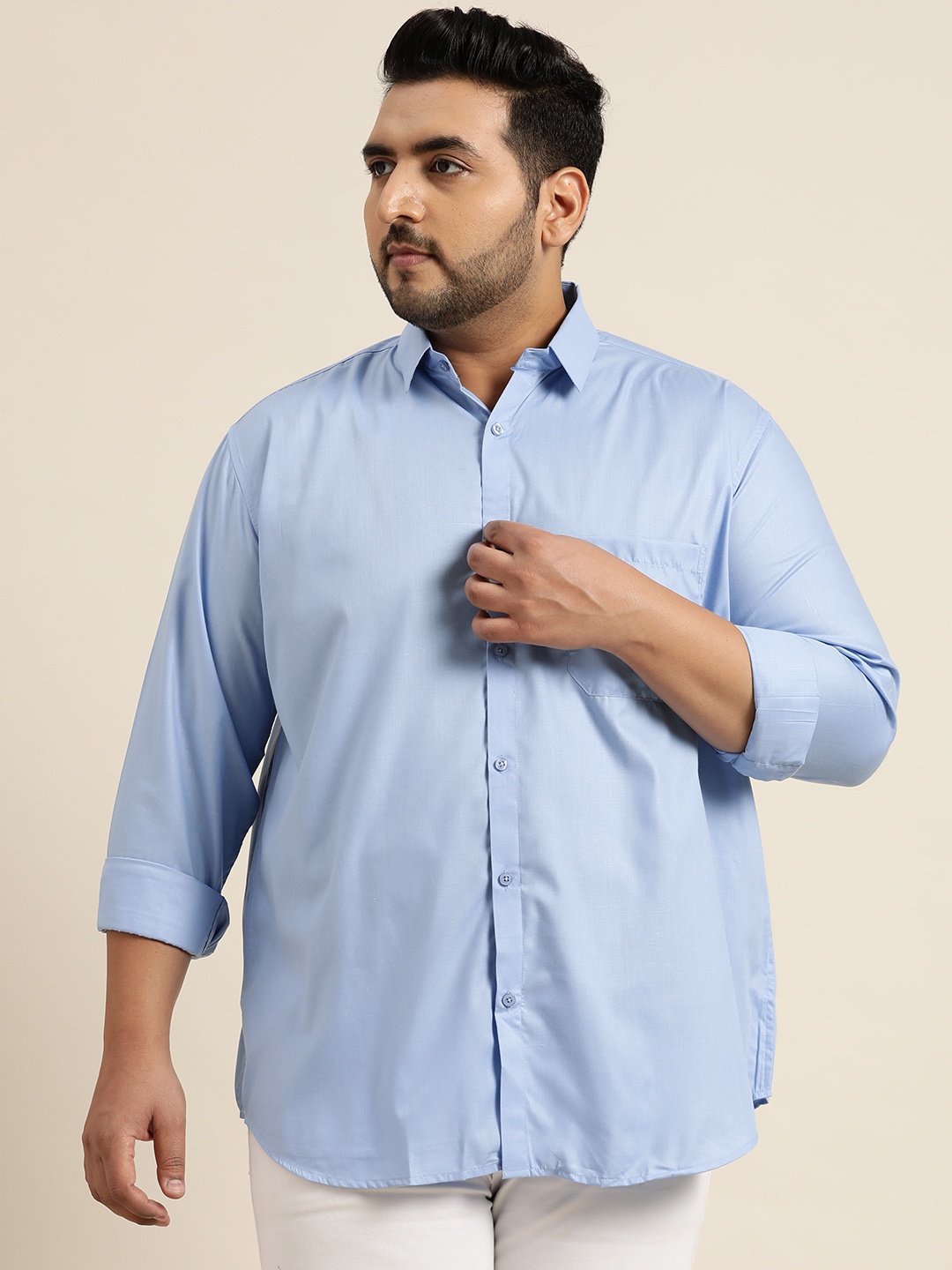 

SOJANYA PLUS Men Plus Size Blue Solid Classic Fit Cotton Casual Shirt