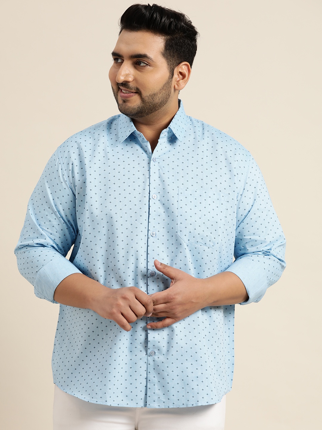 

SOJANYA PLUS Men Plus Size Blue Classic Fit Printed Cotton Casual Shirt