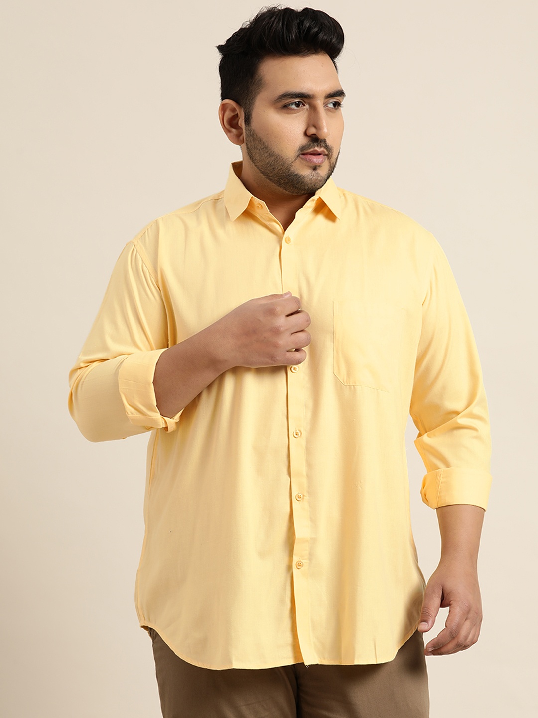 

SOJANYA PLUS Men Yellow Pure Cotton Classic Casual Shirt